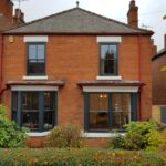 Sliding sash windows colour matched to Square bay sash window colour matched to F&B 31 Railings