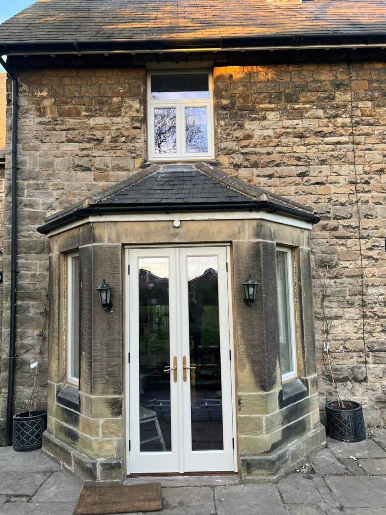 Narrow timber double doors for a conservatory