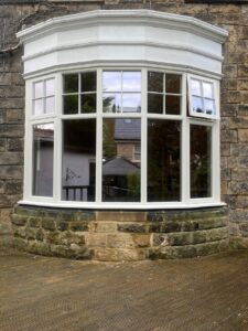 Spherical bow bay window in 1920s style architecture