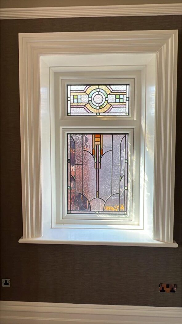Fixed casement window with art deco glass