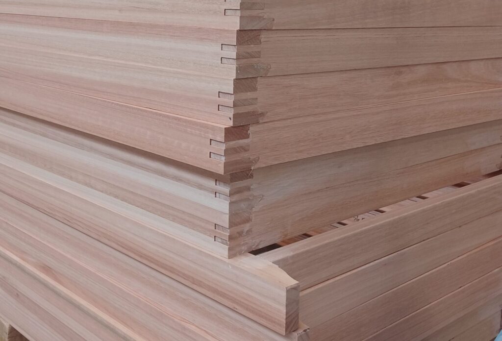 Red Grandis timber window frames