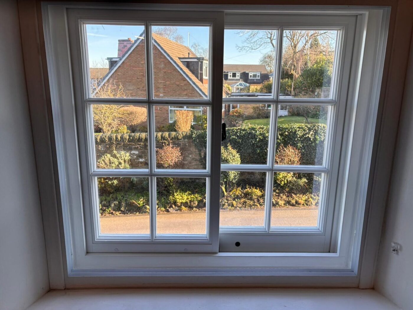 Interior view of a veritcal yorkshire sliding sash with cottage bars